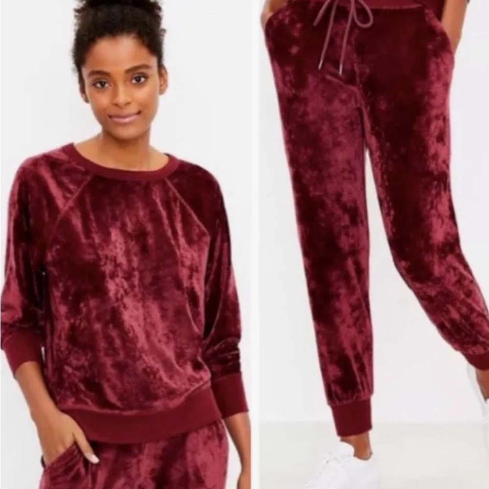 Lou & Grey Berry colored Velour Track Pants and Top